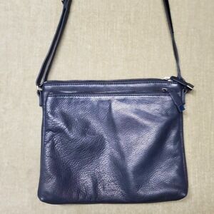 Margot New York Black Pebbled Leather Crossbody Bag Adjustable Strap Multi-Zip